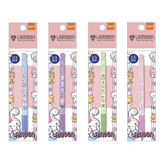 bepen ปากกาลูกลื่น 0.5 มม. หมึกน้ำเงิน LAMOON Jelly ด้ามคละลาย (แพ็ก 4 ด้าม)