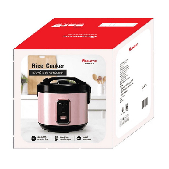 Aconatic หม้อหุงข้าว ขนาด 1.8 ลิตร รุ่น AN-RCC1834 สีชมพูดำ