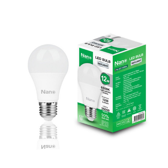 หลอด LED BULB นาโน E27 12W แสงขาว แพ็กคู่