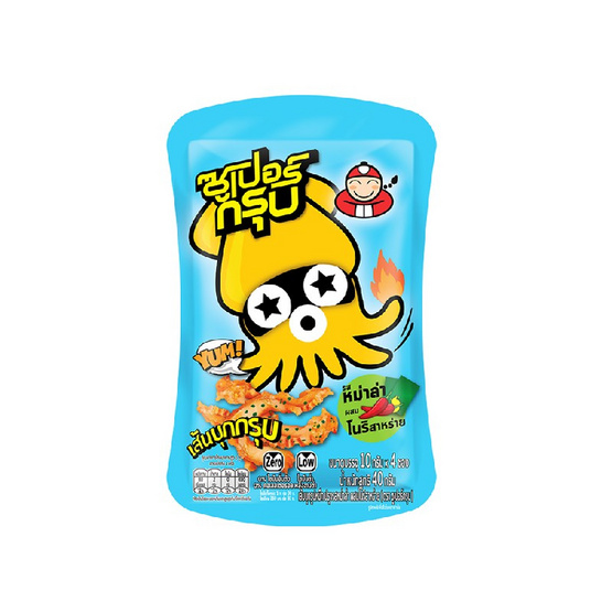 ซูเปอร์กรุบ บุกรูปปลาหมึกปรุงรสหม่าล่าโนริ 40 กรัม (แพ็ก 10 ชิ้น)