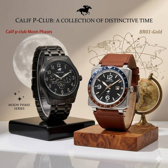 Calif P-Club นาฬิกาข้อมือ เซตคู่ BL-BK BR01-Brown Gold