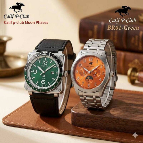 Calif P-Club นาฬิกาข้อมือ เซตคู่ SV-OR BR01-Green