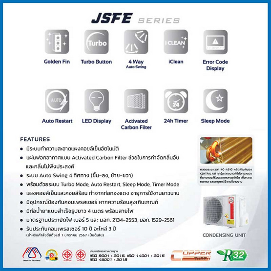 CENTRAL AIR แอร์ติดผนัง NON-INVERTER 25100 BTU รุ่น CFW-2JSFE25(A)