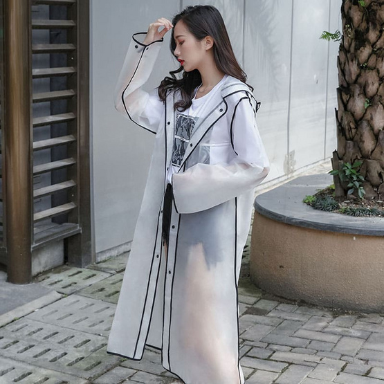 Rain coat Korean Style Strap Tube ชุดกันฝน XL สีขาวขอบดำ