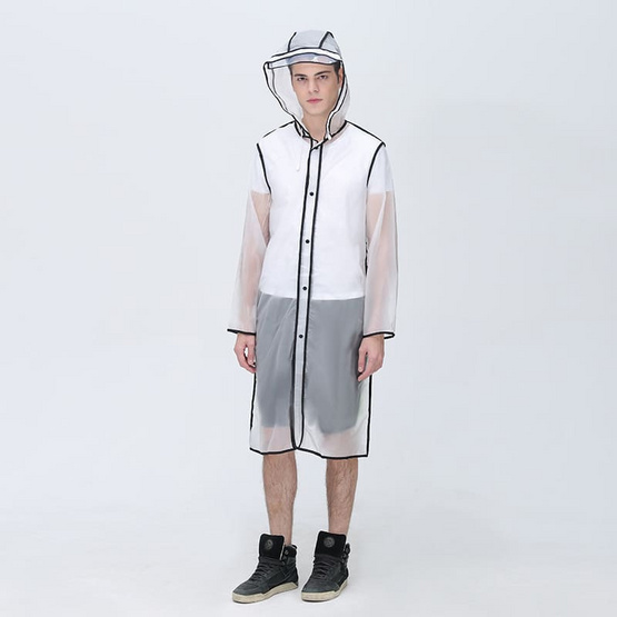 Rain coat Korean Style Strap Tube ชุดกันฝน XL สีขาวขอบดำ