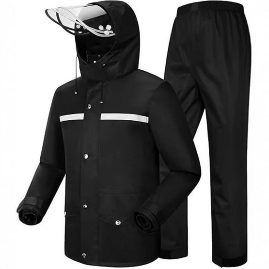 Rain coat เซต เสื้อ+กางเกง หมวก ผ้าหนา OXFORD ขนาด 2XL-สีดำ