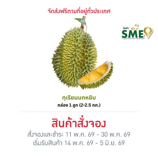 สวนลุงเบิ้ม ทุเรียนนกหยิบ กล่อง 1 ลูก (2-2.5 กก.)