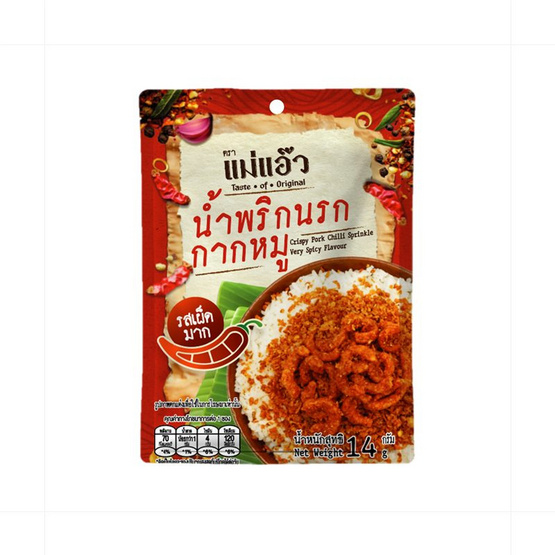 แม่แอ๊ว น้ำพริกกากหมูรสเผ็ดมาก 14 กรัม (แพ็ก 6 ชิ้น)