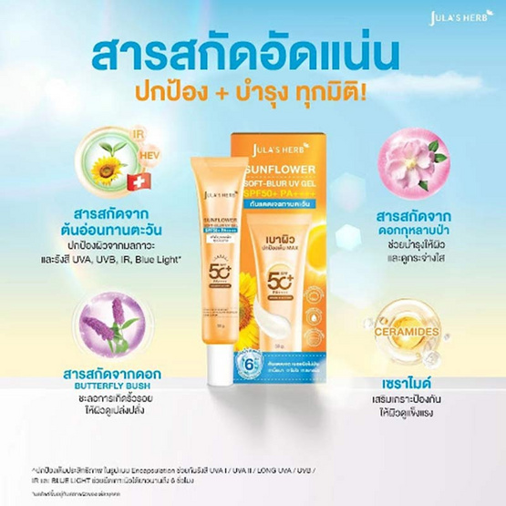 Jula's Herb กันแดดเจลทานตะวัน Sunflower Soft Blur UV Gel SPF50+PA++++ 30กรัม
