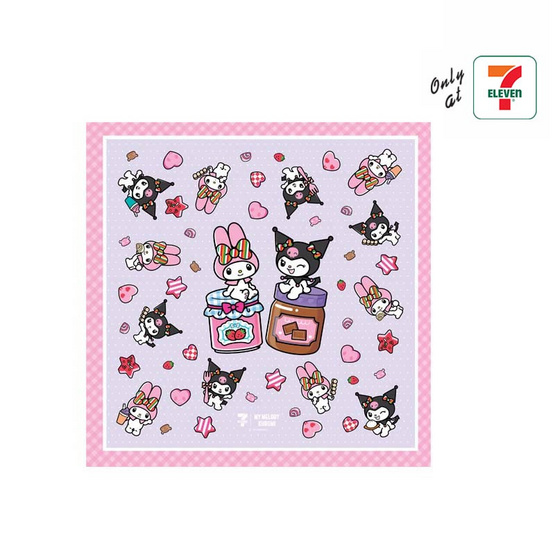 ผ้าพันคอ My Melody & Kuromi สีม่วง ขอบสีชมพู