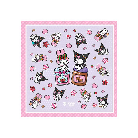 ผ้าพันคอ My Melody & Kuromi สีม่วง ขอบสีชมพู