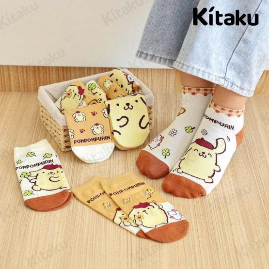 Kitaku Pompompurin ถุงเท้าข้อสั้น 1 เซต 5 คู่ Free size