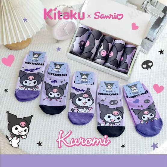 Kitaku Kuromi ถุงเท้าข้อสั้น 1 เซต 5 คู่ Free size