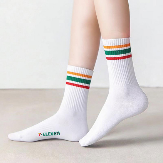 ถุงเท้าเยื่อไผ่ข้อยาว ลาย 7-Eleven  ขนาด 25-27 CM. สีขาว