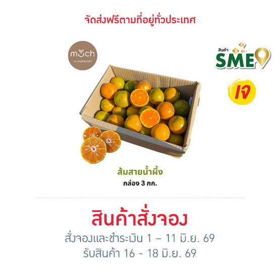 สวนร่มเกล้า ส้มสายน้ำผึ้ง คละไซซ์ No.84/72 ขนาด 3 กก. (กล่อง 21–24 ลูก)