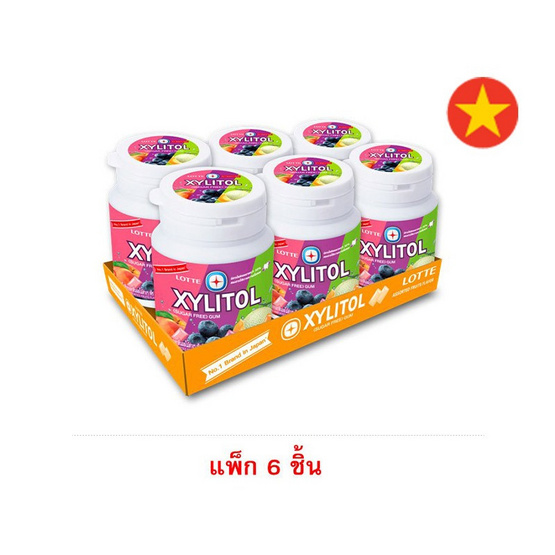 ลอตเต้ หมากฝรั่งไซลิทอลกลิ่นผลไม้รุ่นขวด 52.2 กรัม (แพ็ก 6 ชิ้น)