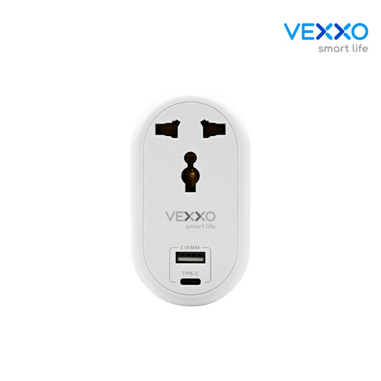VEXXO แปลงปลั๊ก 2 ขากลม 1 ช่องเสียบ 1 USB 1 Type C