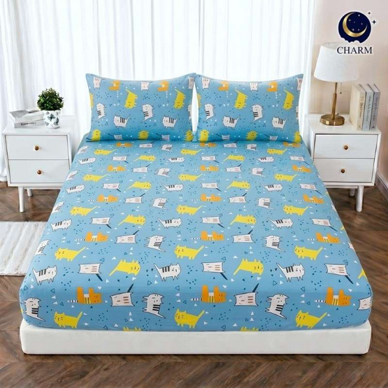 Charm ผ้าปูไม่รวมนวม Blue Cat