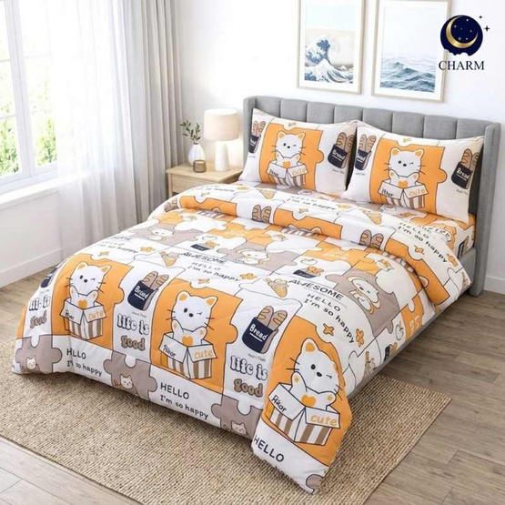 Charm ผ้าปูรวมนวม Hello Cat
