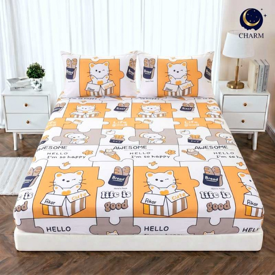 Charm ผ้าปูรวมนวม Hello Cat