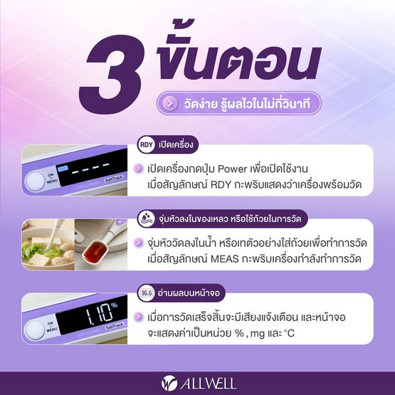 ALLWELL เครื่องวัดความเค็มในอาหาร ขนาดเล็ก รุ่น ALLWELL SaltTrack