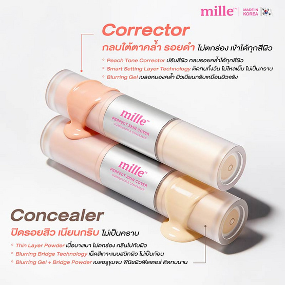 Mille คอนซีลเลอร์และคอเรคเตอร์ Duo Perfect Skin Cover Corrector & Concealer 5กรัม+5กรัม