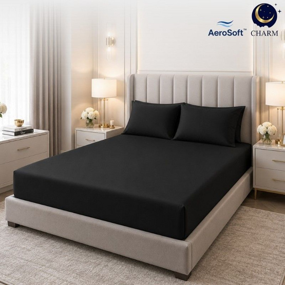 CHARM ชุดผ้าปูที่นอน AeroSoft สี Jet Black