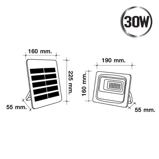 HI-TEK โคมไฟฝลัดไลท์โซล่า LED 30W สีเทา พร้อมรีโมท แสงขาว