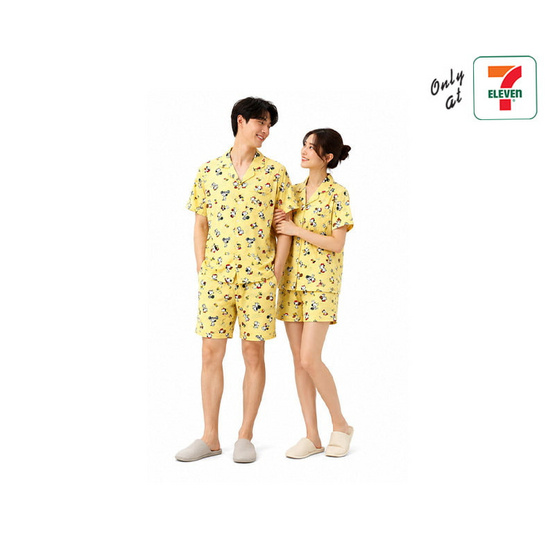 ชุดนอน ลาย Snoopy แขนสั้น+ขาสั้น สีเหลือง