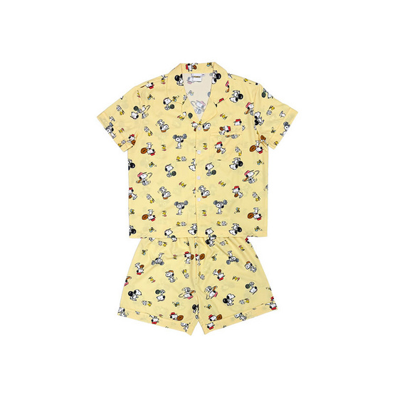 ชุดนอน ลาย Snoopy แขนสั้น+ขาสั้น สีเหลือง