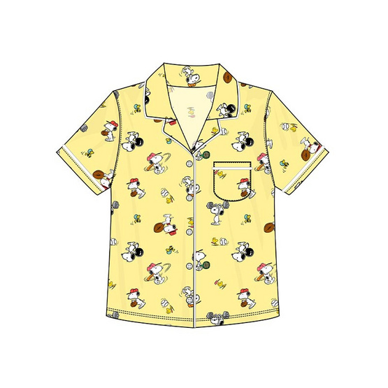 ชุดนอน ลาย Snoopy แขนสั้น+ขาสั้น สีเหลือง