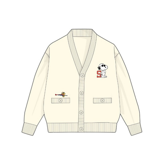 เสื้อคาร์ดิแกน ลาย Snoopy พร้อมปักลาย สีครีม