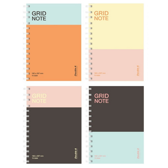 Double A สมุดสันห่วง B5 (70 แกรม 60 แผ่น) Grid Note ปกคละสี (แพ็ก 4 เล่ม)