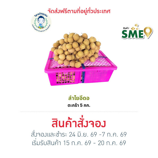 ลำไยสดพันธุ์อีดอ 5 กิโลกรัม อ. ป่าซาง จ. ลำพูน