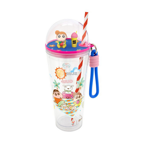 กระบอกน้ำฝาโดม Shinchan on vacation สีชมพู 22oz.