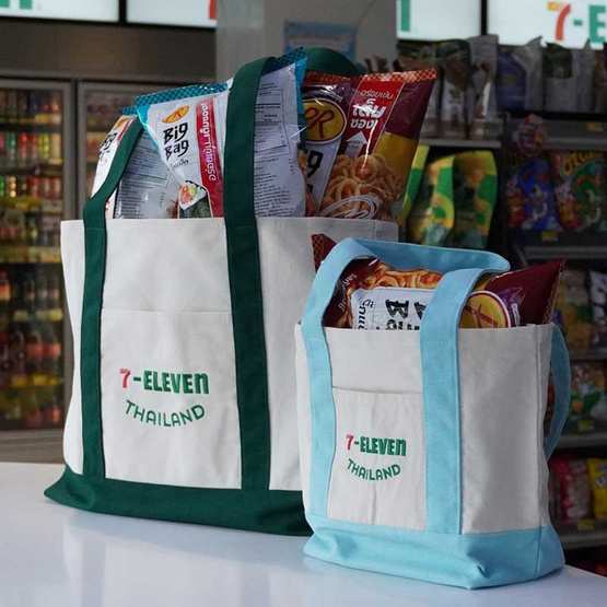 กระเป๋าผ้าแคนวาส Collection 7-Eleven ขนาดใหญ่ สีเขียว