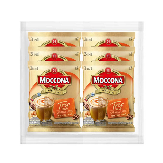 มอคโคน่าทรีโอโกลด์ คาราเมลลาเต้ 112 กรัม (16กรัม x 7ซอง) แพ็ก 6 ถุง