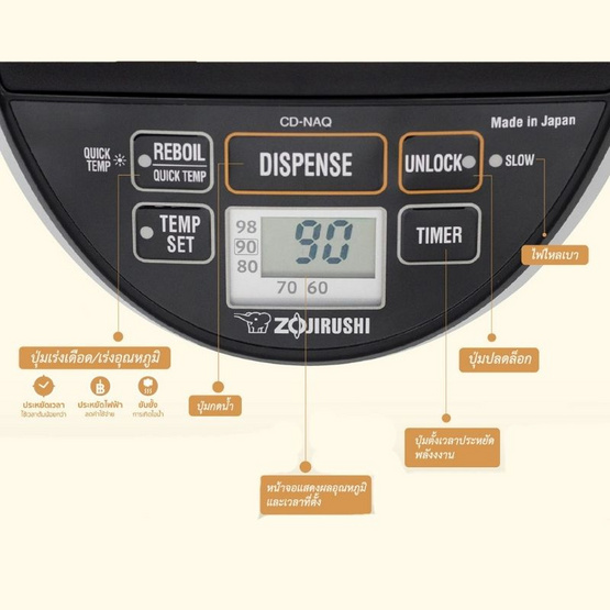 Zojirushi กระติกน้ำร้อนไฟฟ้าไมโครคอมพิวเตอร์ Made in Japan ขนาด 4 ลิตร รุ่น CD-NAQ40T สีดำ