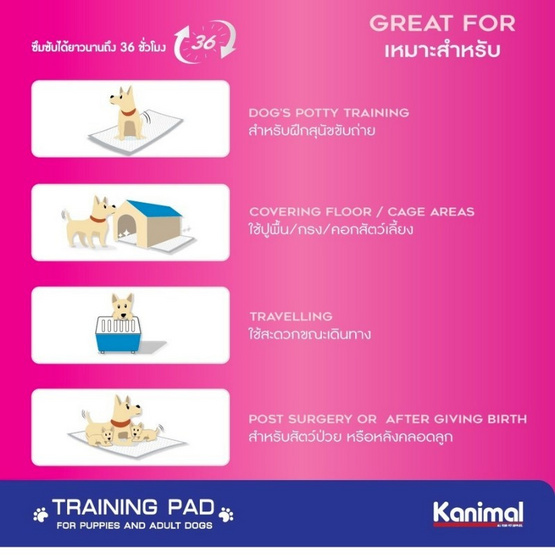 Kanimal Activated Carbon Pad แผ่นรองฉี่สุนัข Size M (50 แผ่น)