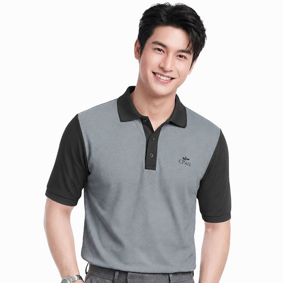 CP ALL เสื้อโปโลชาย Upcycling สีเทาอ่อน