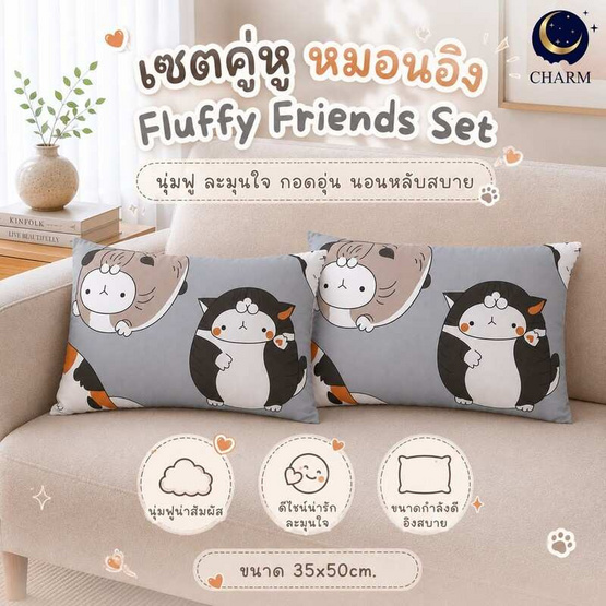 Charm เซตหมอนอิง เพื่อนปุยนุ่ม ขนาด 35x50 ซม. (2 ใบ ต่อ 1 เซต)