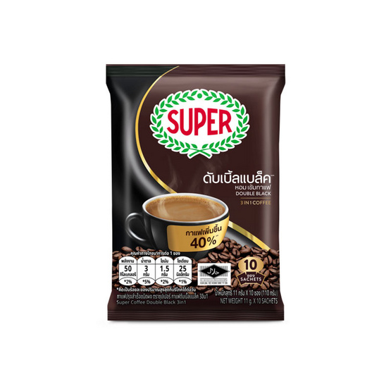 ซุปเปอร์ กาแฟ 3in1 ดับเบิ้ลแบล็ค 110 กรัม (11กรัม x 10ซอง) แพ็ก 6 ถุง