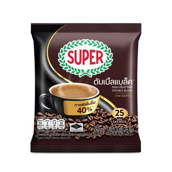 ซุปเปอร์ กาแฟ 3in1 ดับเบิ้ลแบล็ค 275 กรัม (11กรัม x 25ซอง)