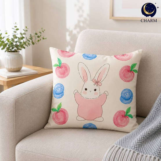 Charm หมอนอิงสี่เหลี่ยม ลาย Peachy Bun 52x52 ซม.