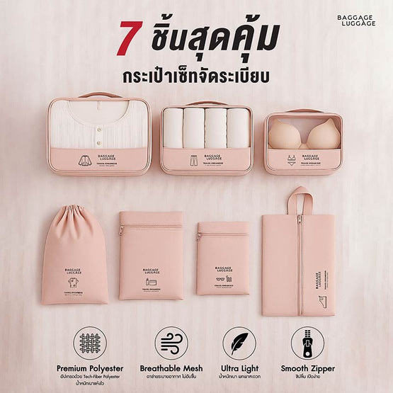 BAGGAGE LUGGAGE กระเป๋าจัดระเบียบเดินทาง 7 ชิ้น