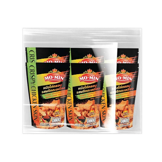 โมมิน หนังไก่กรอบรสพริกกะเหรี่ยง 33 กรัม (แพ็ก 6 ชิ้น)