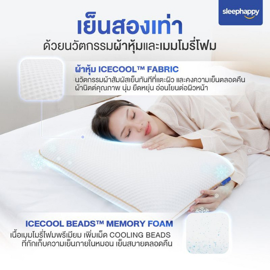 SleepHappy หมอนเย็น เมมโมรี่โฟมพรีเมียม รุ่น Cooling Memory Foam Pillow