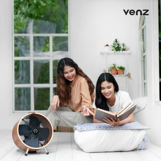 Venz พัดลมตกแต่ง ทรงกลมถังไม้ 12 นิ้ว รุ่น Wooden Fan