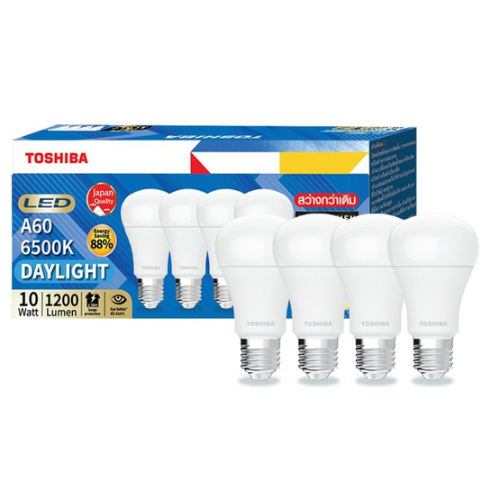 TOSHIBA หลอดไฟ LED High Lumen แพ็ก 4 แสงเดย์ไลท์ 6500K