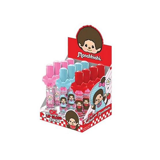 โอเค ขนมน้ำเชื่อมกลิ่นสตรอเบอร์รี่ลิปกลอส Monchhichi คละแบบ 14 กรัม (แพ็ก 12 ชิ้น)